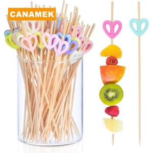 【CANAMEK】 100Pcs Multicolor Heart Cocktail Picks Bamboo Toothpicks for Snack Fruit Bar Event Party Decoration