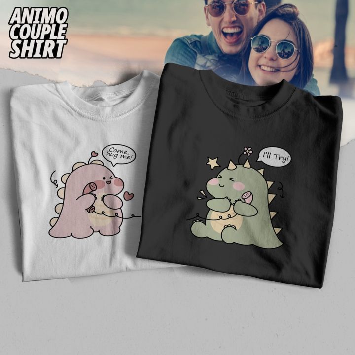 Cute Dino Couple Shirt Hug me tshirt design for men women unisex