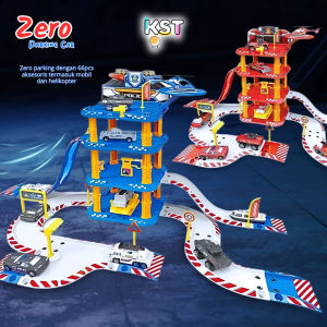 [KST] Mainan Jalur Parkir Mobil 4 Tingkat 66pcs Alloy Diecast Kado Ulang Tahun Anak Laki Laki