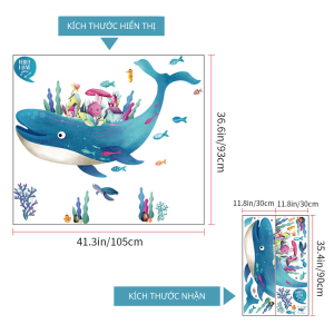 Decal giấy dán tường Cá voi Đại dương Có keo sẵn - Trang trí không gian cho bé