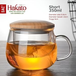 HAKATO Tea Coffee Glass Mug Cup Cangkir Gelas Kaca Kopi Teh Set Dengan Saringan Infuser Tutup Kayu