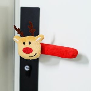 FOUNDTWO Soft Christmas Door Handle Covers Protective Cartoon Christmas Decorations Gift with Hanging Bells Santa Claus Doorknob Cover Room Decoration