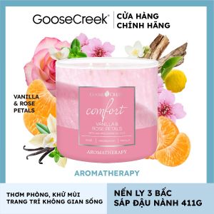 Nến ly 3 bấc sáp đậu nành Aromatherapy Goose Creek (411g) - Vanilla & Rose Petals