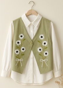 ByAidi - Kemeja Vest Bordir Wanita - Atasan Bordir Wanita Oveersize - Blouse Vintage Wanita - Baju Casual Wanita Mix