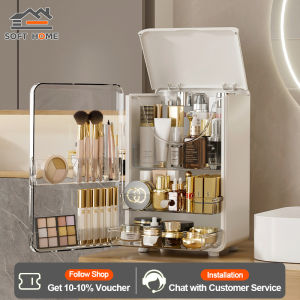 SOFTHOME Makeup Storage Box No Need Install with Dustproof Cover Portable Desktop Waterproof Cosmetics Box