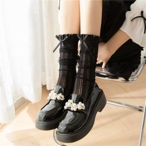 Women Lolita Fishnet Thigh High Socks Japanese Style Heart Striped Lace Patterned Over Knee Long Stockings