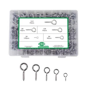 280Pcs Eye Screws Stainless Steel Tapping Hook 5 Size for Secure Wire Fastening Projects and Household Applications