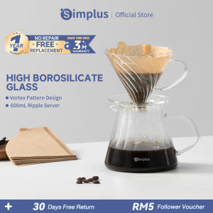 Simplus Pour Over Coffee Maker丨V60 Coffee Dripper丨High Borosilicate Glass Ripple丨600mL Ripple Server丨Vortex Pattern Design