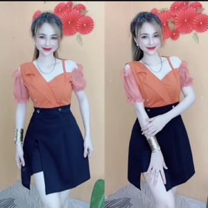 SÉT ĐẦM KÈM QUẦN ĐÙI-PHỐI HAI MÀU DỄ THƯƠNG. Mã AK07