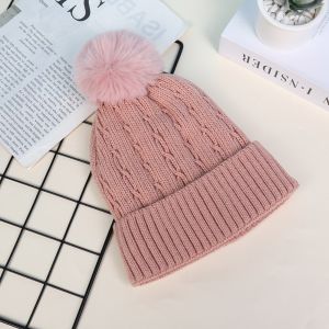 LIVELYN Earmuffs Pullover Cap with Fluffy Ball Winter Warm Beanies Cap Fashion Solid Color Knitted Hat for Male Female