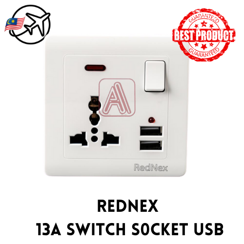 Rednex 13a Universal Usb Plug Socket / Usb Wall Socket AC / DC Switch