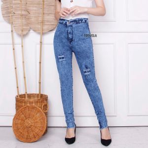Hw Jeans Ripped Snow Sorana / Celana Pensil Panjang Wanita / Celana Jeans Pensil Wanita