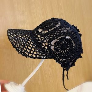 HUAGUES Polyester Crochet Baseball Cap Adjustable Floral Lace Mesh Peaked Cap Versatile Openwork Sun Hat Spring Summer
