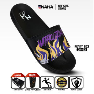 NAHA - Sandal Slop Pria Wanita Distro Karet Api Ungu Hitam Size 34 - 43