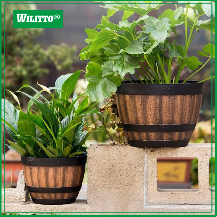 Large Flower Pot Whiskey Barrel Design Plant Pot with Drainage Holes Saucer  Lotus Planter Rustic Garden Pots for Herbs Outdoor Planting Unperforated  And Perforated Options - Lazada | Lazada PH