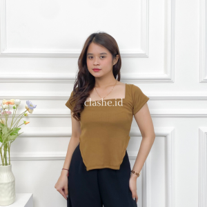Odelia Top Rib Baju Wanita Atasan Lengan Pendek Korean Style Kekinian Terbaru Ootd by Clashe