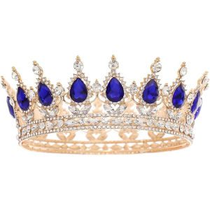 Metal Royal King Crown Queen Crown Pageant for Wedding Birthday Prom Events Kids Crystal Round Crown