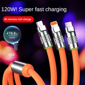 Cáp sạc nhanh 3 đầu TypeC Lingting và Micro Thiết kế dây Sillicon siêu bền An toàn cho người dùng
