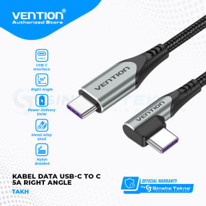 Vention Kabel Usb Type C to C 5A 6A 7A Right Angle Super Fast Charging Qualcomm Quick Charge Power Delivery