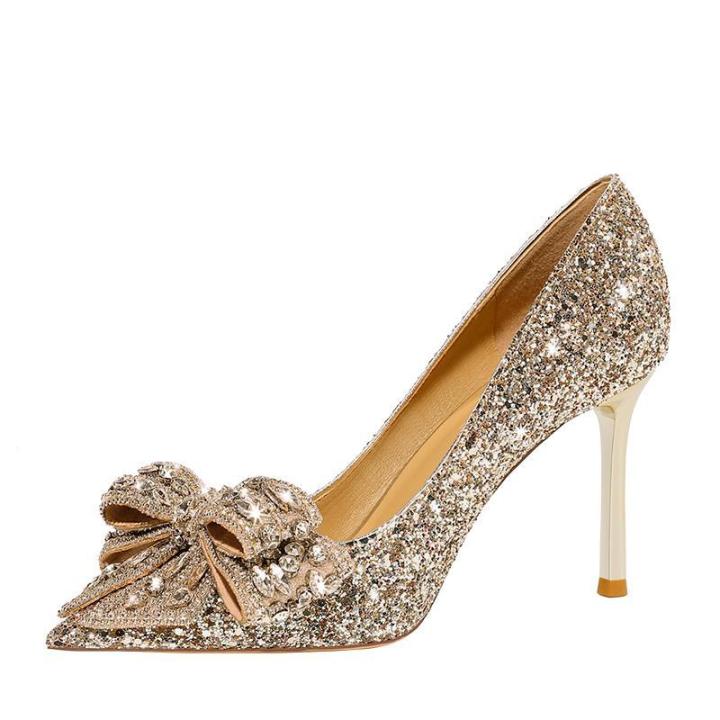 Bow Champagne Color Heels Bow Heels High Heels Champagne Lemonade - Main Image