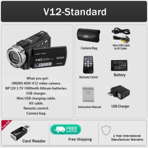 ORDRO HDV-V12 HD 1080P 30fps 30MP Video Camera IR Night Vision Video Recorder Camera mini camera Portable DV Camcorder