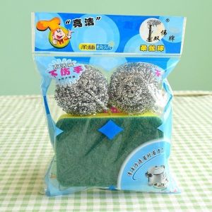2in1 Steel Wire Cleaning Balls Dishwashing Sponge Cleaning Pot Scrubber Kitchen Cleaning Set
