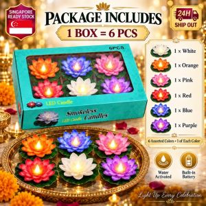 6 Colors Floating Lotus LED Candle with box 10CM Water Induction Lamp Deepavali Diwali Festival Pool Pond Home Decor