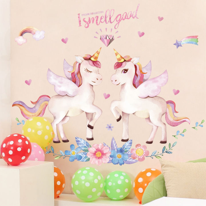Cartoon Unicorn Wall Stickers for Kids Room Decor Girls Bedroom