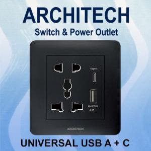 ARCHITECH A63-C06U A+CFAST CHARGING INFINITY Grey Stop Kontak - Universal A+CFAST