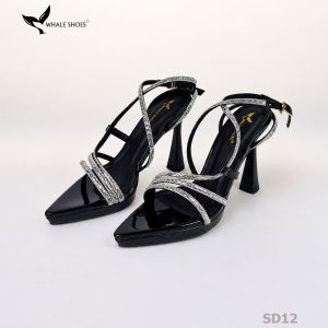 Giày hoa hậu Whale Shoes (SD12) 11cm mũi nhọn da bóng dây đính đá đúp mũi 1cm đế chống trượt