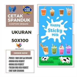 Cetak Spanduk Cetak Banner MINUMAN STICKY MILK  Biru Muda Ukuran 50x100 Costom Desain