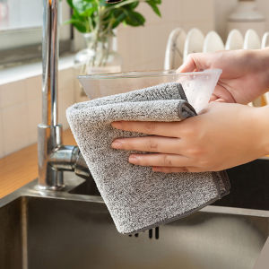 1Pcs Bamboo Charcoal Dishcloth Microfiber Kitchen Towel Thickened Absorbent Non-stick Oil Rags Home Cleaning Dishcloth
