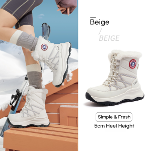 Lạc Đà vương miện mùa đông Bốt đi tuyết cho phụ nữ | lông ấm lót bốt cổ thấp thời trang nền tảng bốt đến mắt cá ngoài trời không thấm nước chống trượt bông giày giản dị thoải mái Giày đi bộ