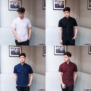 Kemeja pria motif pantai surfing daun lengan pendek leher V neck retro