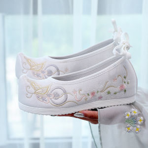 [Free Shipping] Rain Butterfly Hanfu Shoes WomenS Ancient Style Embroidered Shoes Cheongsam Han Element Ethnic Style Inner Height-Increasing Mamen Skirt Pointed-Toe Bow Shoes