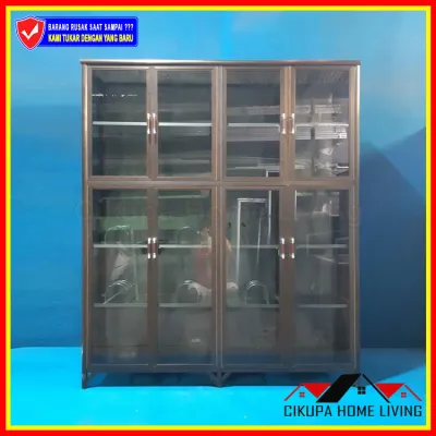 Lemari /Rak Piring Kaca Riben 4 Pintu LPS 809-139 Full Alumunium Brown