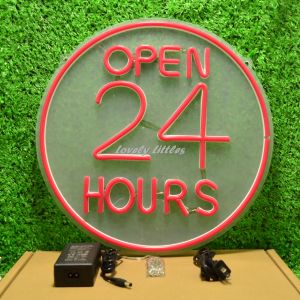 ป้ายไฟนีออน LED OPEN 24 HOURS ป้ายไฟตัวอักษร ป้ายไฟหน้าร้าน แบบเสียบปลั๊กไฟ ป้ายไฟตกเเต่งร้าน