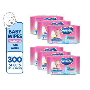 MAMYPOKO Pure Water (Air Murni) Baby Wipes with Powder Fragrance 50 pulls x 6 packs (300 pulls)