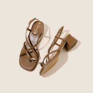Giày sandal nữ cao gót 3cm hàng hiệu rosata hai màu đen nâu thời trang cao cấp ro569