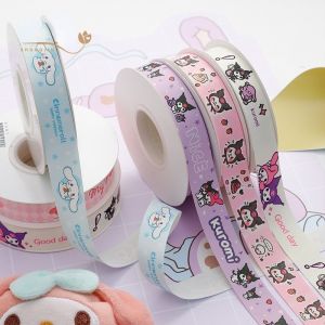 Sanrio Kuromi การ ์ ตูนริบบิ ้ น Kawaii Cinnamoroll Melody Pochacco ของขวัญวันเกิดอุปกรณ ์ บรรจุภัณฑ ์ DIY สาว Headwear Bows 22M/roll ซาตินริบบิ ้ น
