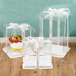 Square clear cake box  And Base Plastic Rectangle Cake Packaging Box