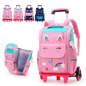 Unicorn Design Childrens Trolley School Bag Lightweight Large-capacity Waterproof Detachable Backpack