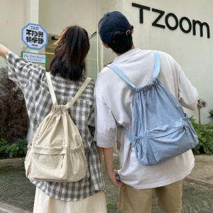 YIMO97 Trọng lượng nhẹ Ba lô dây rút Sức chứa lớn Thiết kế mới Túi đeo vai ni lông Đơn giản Hàn Quốc Cặp sách trung học Du lịch
