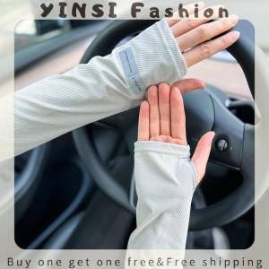 YINSI Increased Reflective Mark Summer Mens Ice Sleeves Driving Sun Protection Thin Ice Silk Loose Large Size Hand Sleeves
