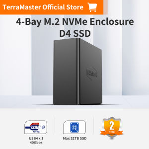 TERRAMASTER D4 SSD NVMe Enclosure - 40Gbps 4Bay USB Storage Type-C Supports 4xM.2 NVMe 2280 SSDs Compatible with USB 4/3.2/3.1/3.0 Thunderbolt 5/4/3 Mobile App for Data Backup Included US Plus(Diskless)