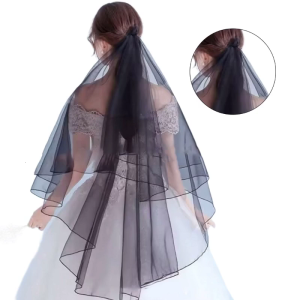 Delicate Wedding Bridal Lace Veil with Bowknot/Floral Trim Girls Bride Veil Long Tulle Wedding Tiaras for Gothic Bride