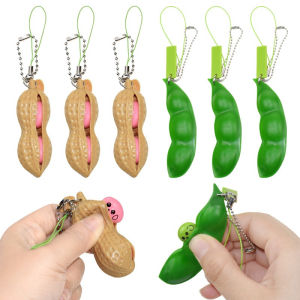 Fidget Toys Peanut Peas Beans Cute Squeeze Stress Relief Pop Toy Keychain