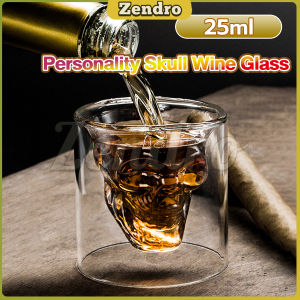 ZEO  Wine Glass 25ml Special Skull Shape Water Cup Mug Creative Double Layer Transparent Glass