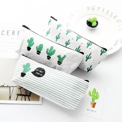 Tempat Pensil Korea Model Kaktus Bahan Kanvas / Korean Cactus Canvas Pencil Case