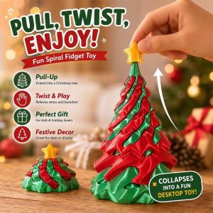 3D Printed Spiral Christmas Tree Fidget Toy Pull Up Stretch Stress Relief Desk Decor Kids Gift